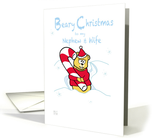 Merry Christmas Nephew & Wife teddy Bear Candy Cane card (851615)