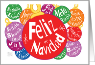 Merry Christmas Spanish and other languages Ornaments card