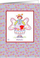 Mahalo , Hawaiian Thank You, Cute Illustrated Angel card