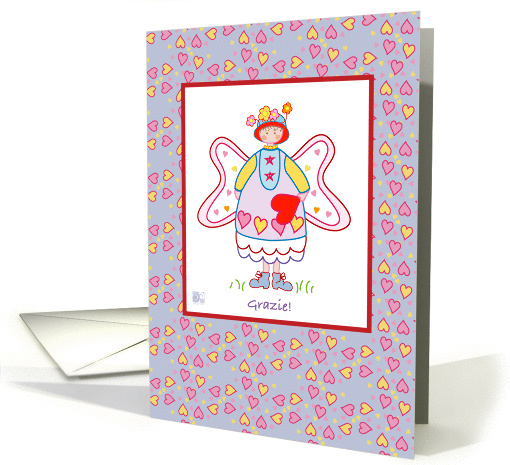 Grazie, Italian Thank You, Cute Illustrated Angel card (933206)