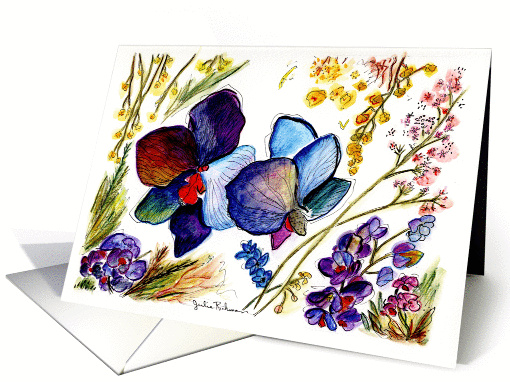 Two Bright Blue Orchids card (157599)