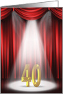 40th Birthday party invitation with spotlight and red curtains card