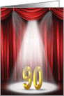 90th Birthday party invitation with spotlight and red curtains card