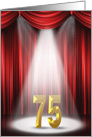 75th Birthday party invitation with spotlight and red curtains card