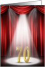 70th Birthday party invitation with spotlight and red curtains card