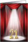 21st Birthday party invitation with spotlight and red curtains card