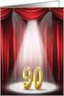 90th Birthday in stage spotlight and red curtain backdrop card