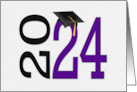 2024 Graduation Commencement Invitation With Black Cap On Purple card
