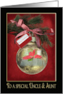 Christmas ornament with gingham bow and Bible for aunt and uncle card