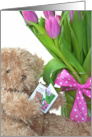 Thinking of You for Grandma, Teddy Bear with Pink Tulip Bouquet card