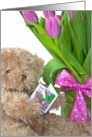 Miss You-teddy bear with pink tulip bouquet card