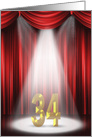 34th Anniversary in the spotlight with red curtains card