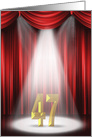 47th Birthday Party invitation, spotlight on stage with red curtains card