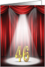 46th Birthday Party invitation, spotlight on stage with red curtains card