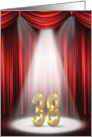 38th Birthday Party invitation, spotlight on stage with red curtains card