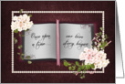 Anniversary for spouse-book with floral bouquets and pearl frame card
