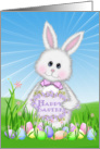 Easter bunny with eggs in grass card