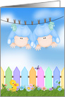 Twin Boy Birth congratulations, pair of baby boys on clothesline card