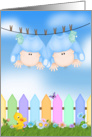 Twin Boy Birth Annoucement - baby boys hanging on clothesline card