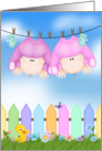 Twin Girls Birth Annoucement - baby girls hanging on clothesline card