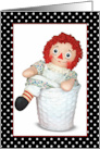 Missing You Old Rag Doll in Basket with Polka Dot Frame card
