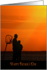 Father’s Day-silhouette of father and son fishing at sunset on a pier card