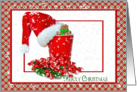 Merry Christmas for Parents-Santa cap on red party cup card