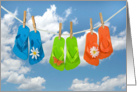 Birthday- colorful flip-flops on a clothesline with daisies card