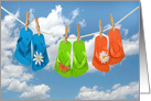 Birthday for Sister, colorful flip flops on a clothesline with daisies card