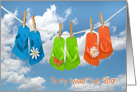 Twin Sister’s Birthday, flip flops on clothesline with daisies card