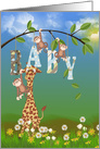 Baby Boy congratulations jungle monkeys with giraffe card