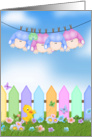 Quadruplets Baby Shower Invitation-babies hanging on clothesline card