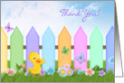 Thank You for friend-garden with duck, flowers,butterflies and frog card