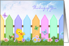 Thinking of you cute animals in garden with fence card