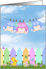 Congratulations on triplets, baby girl and boys on clothesline card