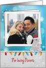 Parents Christmas polar bear photo card with lights and tinsel card