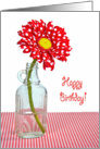 Happy Birthday-red and white polka dot daisy in an old bottle card