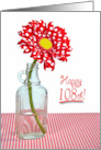 108th Birthday, red and white polka dot daisy in a vintage bottle card