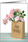 Happy Birthday pink roses in brown paper bag card