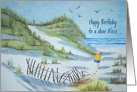 Niece’s birthday watercolor art child walking on the seashore card