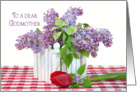 Godmother’s Birthday-lilac bouquet with single red tulip card