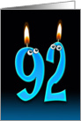 92nd Birthday humor with candles and eyeballs card