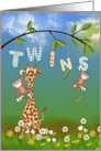 Congratulations on birth of Twins, jungle giraffe and monkeys card