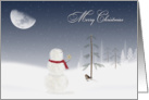 Merry Christmas snowman with gold star and moon card