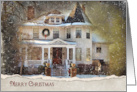 Merry Christmas Victorian house in snow card