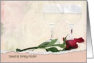 customized anniversary for couple with red rose and wine glasses card