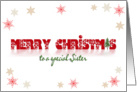 Merry Christmas for Sister-snowflakes border on white with reflection card