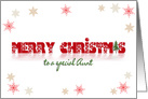 Merry Christmas for Aunt, snowflakes border on white with reflection card