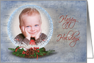 Christmas snow globe photo card on faded music background card