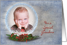 Grandma Christmas photo card-snow globe on music background card